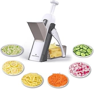 Safe Mandoline Slicer 5 in 1 Vegetable Chopper Food Potato Cutter, Strips Julienne Dicer Adjustable Thickness 0.1-8 mm Kitchen Chopping Artifact Fast Meal Prep (Gray)