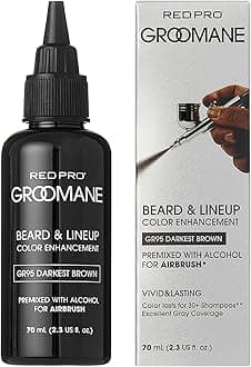 RED Pro GROOMANE Beard & Lineup Color Enhancement for Airbrush, Natural Semi-Permanent Barber Beard Dye, Long-Lasting, Gray Coverage, Men Hairline Color (Darkest Brown (Premix), 2.3 fl.oz)
