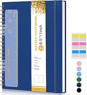 Dotted Notebook, Spiral Notebook Journal 8.5” x 11”, A4 Large Dot Grid Notebooks for Women Men, 100 GSM Dotted Paper, Plastic Hardcover Spiral Bullet Dotted Journals for Work School Sketching, Navy