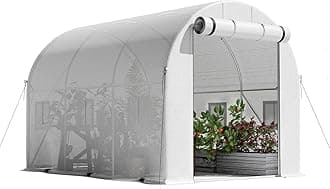 Flamaker 10×6.6×6.4 FT Walk-in Greenhouse, Portable Heavy Duty Green House for Outdoors, Winter Hot House with PE Cover & Roll-up Zipper Door, Plastic Plant Warm House (White)