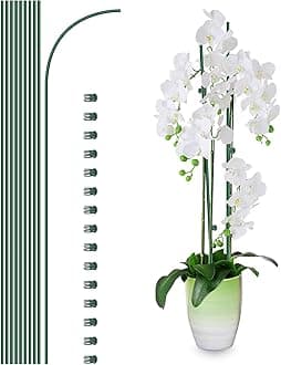 10Pcs Plant Support Stakes with 15 Pcs Plant Clips, Plant Sticks for Indoor and Outdoor Plants, Orchid Clips and Stakes,16inch Tall Bendable Single Stem Flower Stakes Bendable (10, Green-18inch)