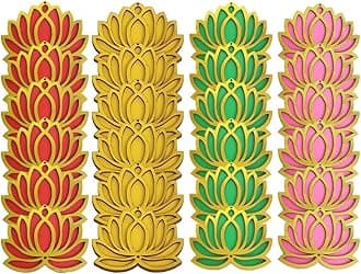 24 Pc Multicolor Lotus 4 Inch Double Side MDF Wooden Cutout DIY Rangoli Kit | Decorations for Diwali, Dusshera, Wedding, Ganpati Ganesha chaturthi utsav Pooja