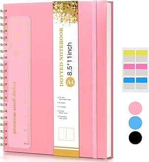 UEBZFOCS Dotted Spiral Notebook College Ruled A4 Spiral Bound Journal 8.5” x 11”, Pink