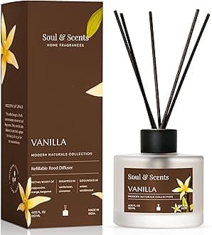 - Glass 120ml Vanilla Reed Diffuser Set | Free 6 Fiber Reed Sticks | Stress Relief & Aromatherapy | Long-Lasting, Smoke-Free Air Freshener for Home, Bedroom & Office | Ideal for Gifting