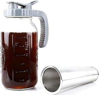 64 OZ Cold Brew Coffee Maker 2 Quart Mason Jar Glass Iced Tea Pitcher With Stainless Steel Filter Half Gallon Pitcher With Spout Lid For Iced Coffee,Tea & Lemonade,Sun Tea Airtight & Leak-Proof