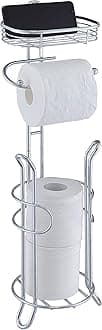 SunnyPoint Bathroom Heavyweight Toilet Tissue Paper Roll Storage Holder Stand with Reserve and Shelve, The Reserve Area Has Enough Space to Store Mega Rolls. (Chrome)