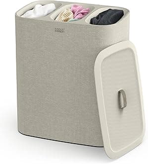 Joseph Joseph Tota - Trio 90-litre Laundry Separation Basket with lid, 3 Removable Washing Bags with Handles- Ecru