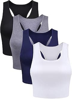 Geyoga 4 Pieces Basic Workout Crop Tank Tops Sleeveless Racerback Sport Tank Top for Women Yoga Running