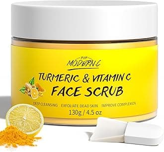 Vitamin C and Turmeric Face Scrub Cream Organics Microdermabrasion Facial Scrub Exfoliating Clears Blackheads Improve Dark Spot Acne with Strawberry Extract Exfoliator 130g/4.5oz