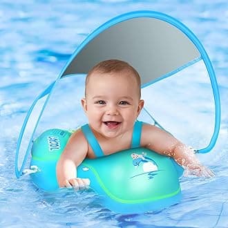 Baby Pool Float with Canopy UPF50+ Sun Protection, no flip Over Inflatable Baby Float for Baby 3-36 Months, Skin Protect Toddler floaties for Boys and Girls