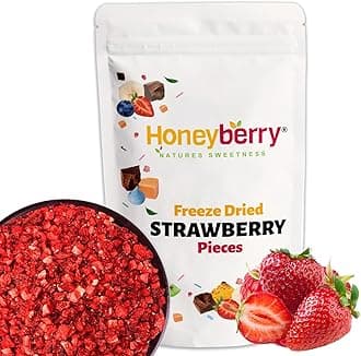 Freeze Dried Strawberry Pieces 100g - Premium Freeze-Dried Fruit Bits - 100% Natural, No Added Sugar or Preservatives Raw Dry Strawberries for Baking, Cake Decoration, Porridge Oat, Ice Cream Toppings