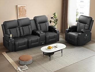 YONISEE Modern Recliner Sofa Set - 3 Seat Sofa & 1PC Swivel Recliner Chairs with Heat & Massage for Living Room (3+1)