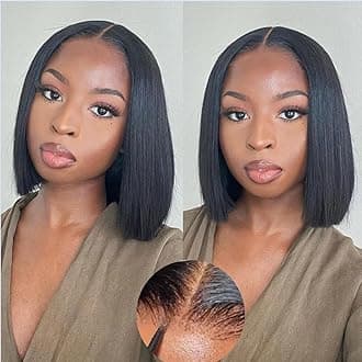 Glueless Bob Wig Human Hair Pre Plucked Pre Cut 4x4 HD Straight Lace Front Wigs Human Hair for Black Women No Glue Upgraded Wear and Go Glueless Wig150% Density (4x4 Glueless Bob Wig, 14 Inch)