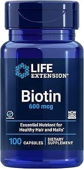 Life Extension Biotin 600 mcg Vitamin B7 Support Supplement for Beautiful Hair, Nails & Beyond – Gluten-Free, Non-GMO - 100 Capsules