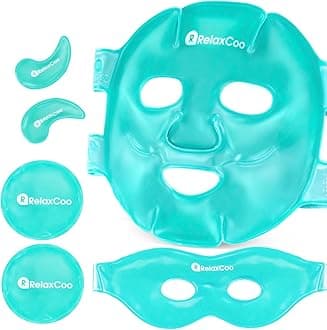 RelaxCoo Ice Face Eye Mask for Dark Circles and Puffiness Cold Warm Compress, Gel Cold Cooling Face Mask Package for Women and Men, Migraines, Headache, Stress and Relaxation