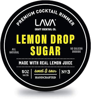 LAVA Premium Lemon Drop Sugar Cocktail Rimmer, All Natural Rimmer Sugar, Sweet & Sour, Real Lemons, Pure Cane Sugar, No Silicon Dioxide, with Easy Screw-On Lid - 5oz