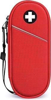 SITHON EpiPen Medical Carrying Case Insulated, Travel Medication Organizer Bag Emergency Medical Pouch Holds 2 EpiPens, Asthma Inhaler, Anti-Histamine, Auvi-Q, Allergy Medicine Essentials, (Red)