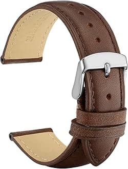 WOCCI Leather Watch Band, Vintage Replacement Strap, Stainless Steel Buckle, Choice of Width 14mm 16mm 18mm 19mm 20mm 21mm 22mm 23mm 24mm