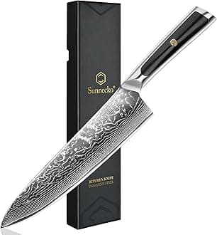 Sunnecko Japanese Damascus Chef Knife 8” – 15° Precision Edge VG10 Core Kitchen Knife 67 Layer Damascus Steel – Full Tang Professional Cooking Knife for Meat, Vegetables & Fruit, Premium Gift Box