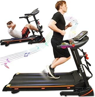 Ksports Foldable 16.5 Inch Cardio Fitness Portable Treadmill with Bluetooth Connectivity, LCD Display, and Tracking Apps for Home Gym Equipment, Black