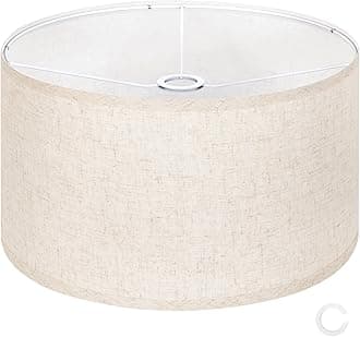 OUTON Beige Linen Texture Lamp Shade16 x 16 x 9 inch, Drum Lampshade for Table Lamps Floor Lamp, Easy Assembly Replacement Lampshade