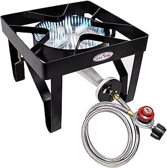GasOne Square Heavy Duty Single Burner Outdoor Stove Propane Gas Cooker with Adjustable 0-20Psi Regulator & Steel Braided Hose Perfect for Home Brewing, Turkey Fry, Maple Syrup Prep