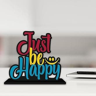 Art Vibes Wooden Idols and Figurine Just Be Happy Quotes Table Decor for Office Desk Showpiece | Home Decoration Item | Living Room | Modern Gifting Items (SP_1153)