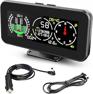 M60 Car Inclinometer for Off-Road SUV Vehicles, MPH KMH GPS Speedometer with Compass, Multifunctional Digital HUD Level Tilt Gauge Angle Slope Meter with Coordinate Display
