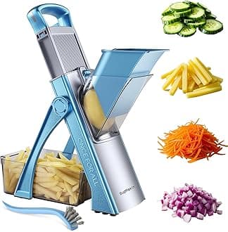 SupMaKin Upgrade Safe Mandoline Slicer Plus for Kitchen, Bigger Port Vegetable Food Potato Chopper, Adjustable Thickness, Julienne & Dicer Salad Making Chopping Artifact (Blue & White)
