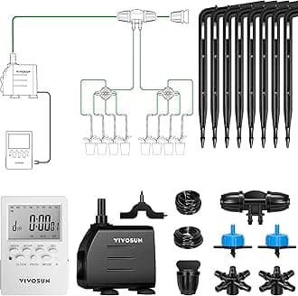 VIVOSUN Professional Automatic Drip Irrigation Kits, 15W Output, All in One Professional Grow Kit- Includes Pump, Timer and Regulator, 8 Pots Garden Plant Watering System, Plant Waterer Indoor Outdoor