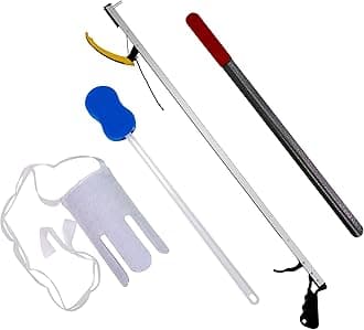 FabLife Hip Kit Daily Living Aids for Mobility, Hip Replacement Recovery, Knee and Back Surgery Includes Grabber Reacher, Bath Sponge Stick, Flexible Sock Aid, Shoehorn