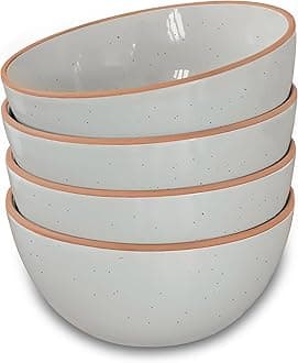 Ceramic Bowls, 28oz - Set of 4 - For Cereal, Salad, Pasta, Soup, Dessert, Serving etc - Dishwasher, Microwave, and Oven Safe - Small Kitchen, Breakfast, Lunch and Dinner Approved - Earl Grey