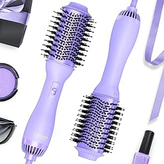 LANDOTHot Hair Blow Dryer Brush: One-Step HairDryer Styler and Volumizer - Upgraded Plus 2.0 Hot Air Brush with Negative Ion Anti-frizz Ceramic Titanium 60mm Oval Shape Barrel Purple Color
