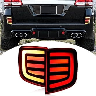 Red Housing Full LED Rear Reflector Fog DRL Kit for Toyota Land Cruiser 2008-2015 Lexus LX 570 Function as Sequential Turn Signal Lights,Daytime Running Light,Brake Light Kit (Red Style)