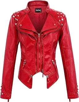 Women's Fashion Studded Perfectly Shaping Faux Leather Biker Jacket