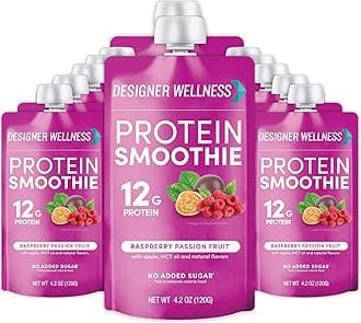 Protein Smoothie, Real Fruit, 12g Protein, Low Carb, Zero Added Sugar, Gluten-Free, Non-GMO, No Artificial Colors or Flavors, Raspberry Passion Fruit, 12 Count
