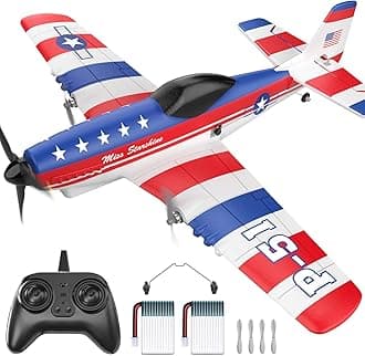 DEERC RC Plane 3 Channel P51D Mustang Remote Control Airplane Fighter Toys,2.4GHz 6-axis Gyro Stabilizer RTF Glider Aircraft Plane with 2 Batteries,Easy to Fly for Adults Kids Beginners Boys