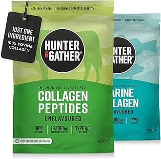 Hunter & Gather Collagen Powder Bundle | Hydrolysed Grass-Fed Bovine Collagen 400g & Wild Caught 300g Marine Collagen for Hair, Skin, Nails and Muscles | Supplements for Men and Women