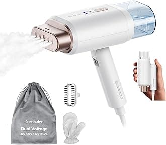 Newbealer Dual Voltage Travel Clothes Steamer - 220V/120V, 1200W Portable Garment Steamer with 180ml Detachable Water Tank, Horizontal & Vertical Steaming, Auto-Off, 20s Fast Heat Up, Gold