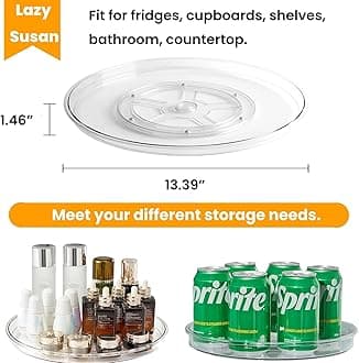 vacane Clear Lazy Susan Organizer 13" Plastic Lazy Susan Turntable for Cabinet Rotating Pantry Lazy Susan Cabinet Organizer, Storage Containers for Kitchen, Refrigerator Countertop, Bathroom