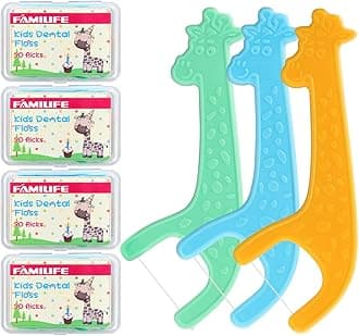 FAMILIFE Floss Picks, 120 Pcs Kid's Dental Floss Cleaner Without Fluoride, Tooth Pick Flossers with 4 Travel Handy Cases, Helps to Fight Tooth Decay and Keep Your Kids’ Teeth Clean, for Family