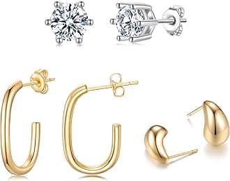 shinelab 14K Gold Plated Chunky Gold Earrings for Women Knot Link Circle Geometric Drop Dangle Earrings Studs Trendy Jewelry