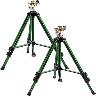 Impact Sprinkler on Tripod Base, 2 Pack Heavy Duty Sprinklers for Lawn Yard Garden, 0-360 Degree Large Area Coverage, 3/4 Inch Connector Extension Legs Flip Locks with Brass Head