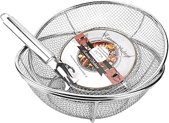 Grill Basket, Grill Accessories Set Heavy Duty Barbecue Grilling Basket Vegetables Stainless Steel Veggies Grill Topper Cookware with Handles Charcoal Gas Outdoor Grill Cooking