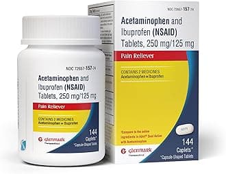 Dual Action Acetaminophen 250mg and Ibuprofen 125mg Caplets, Up to 8h of Pain Relief for Minor Aches and Pain, Headaches, Toothache, Backache, Menstrual Cramps, Minor Arthritis Pain, 144 Count