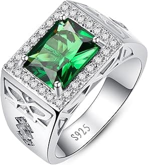 Yaresul8 * 10mm Vintage Emerald Rings for Men 925 Sterling Silver Bands for Men Paved White Cubic Zirconia Cocktail Ring Men Cool Rings Men Wedding Ring Engagement 12mm Band Size 6-12