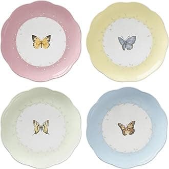 Lenox Dessert Plate Set, Lenox Butterfly Meadow Collection 4-Piece Dessert Porcelain Plates Set, Service For 4, Dishwasher & Microwavable Plate, Small Plates, 8 x 8-Inch, Spring Dishes (4 Piece)