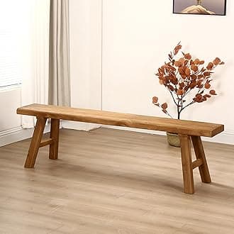 Farmhouse Indoor Wooden Living room Dining Bench, Asian Natural Wood Kitchen Entryway Bench with Armless Design and Short Height, Solid Wood Shoe Bench Entryway Benches，Brown(100*26*45cm/39.3*10.2*17.