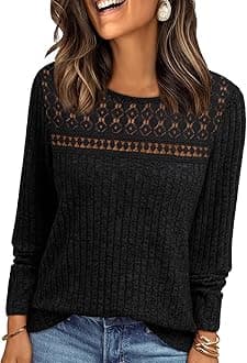 Womens Lace Long Sleeve Shirt Fall Top Fashion Dreesy Casual Tunic Sweaters Mesh Clothes Trendy Work Cute Outfits
