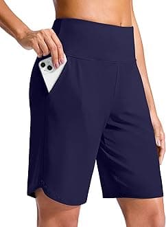 Women's 9" Long Swim Board Shorts High Waisted Quick Dry Beach Swimming Shorts for Women with Pockets Liner